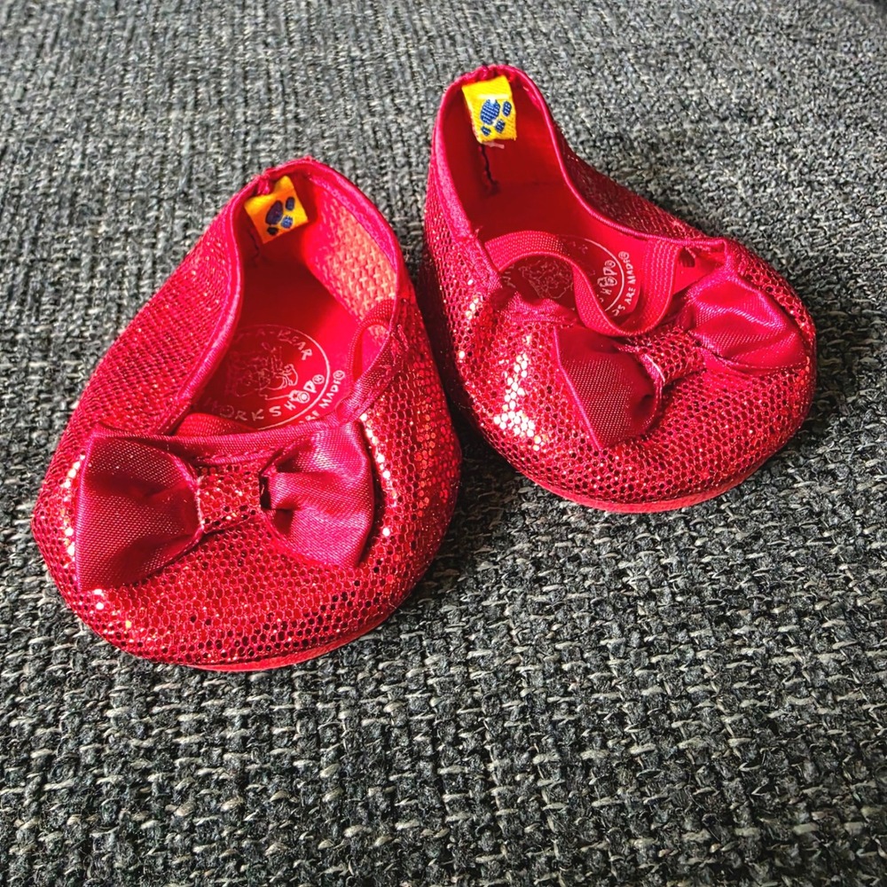 Build-A-Bear Red Sequin Bow Flats Sparkly Plush Toy Shoes OS
